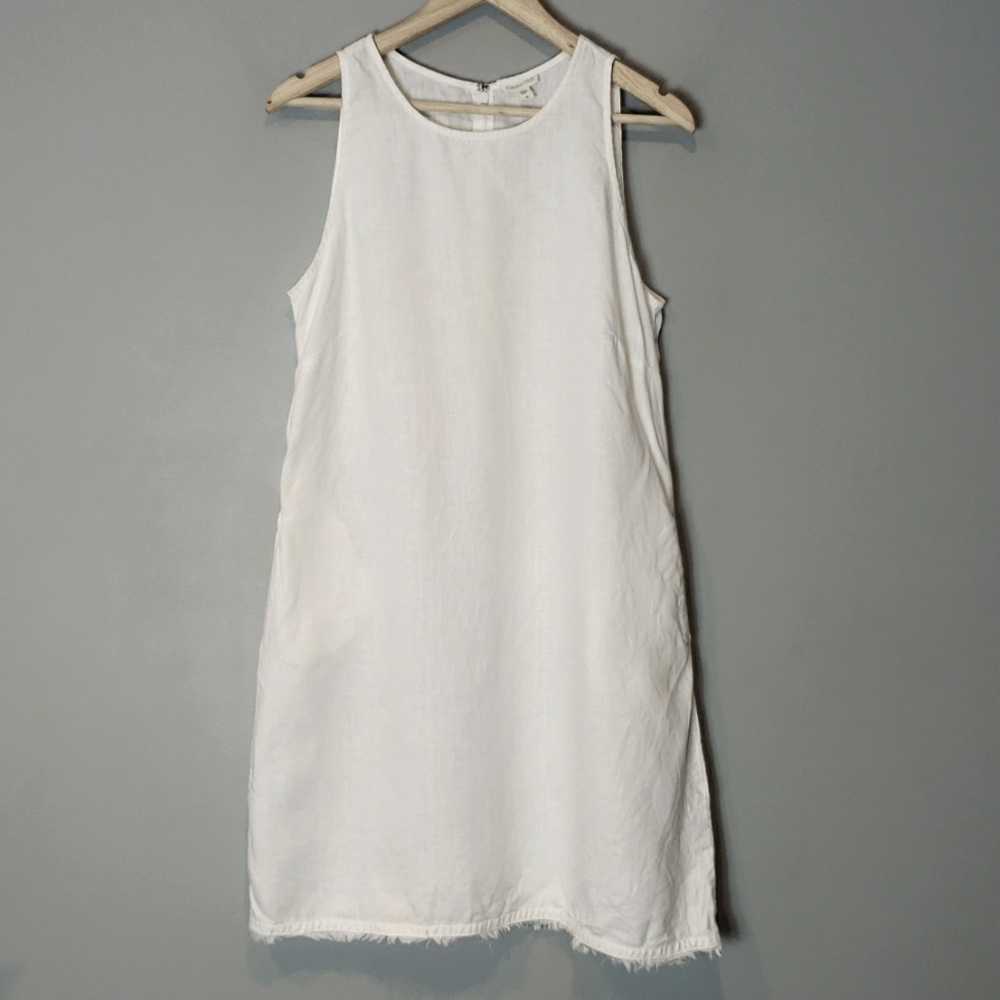 Garnet Hill Linen dress Fringe-Hem A-Line White Sea Salt Womens 10